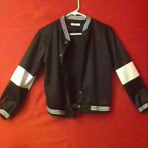 Dorami black and white stripe baseball jacket